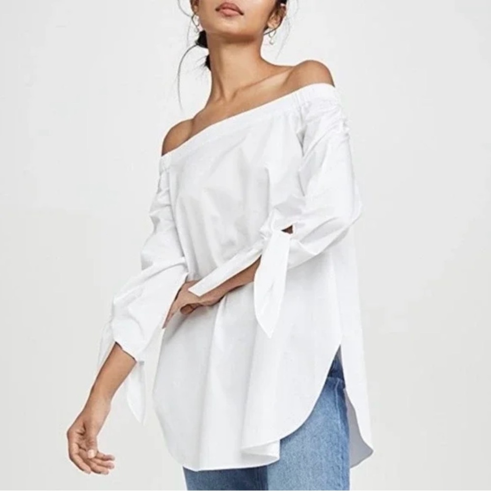 Tibi off the shoulder white poplin top. Size 0